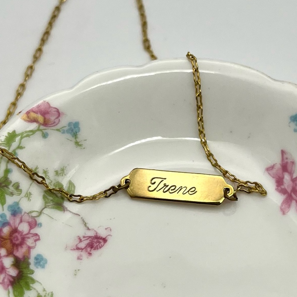 Vintage Gold Tone Irene Nameplate Anklet